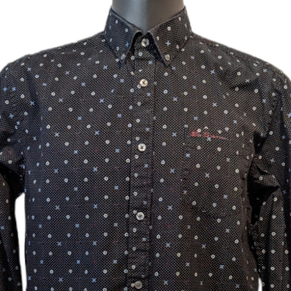 Ben Sherman Navy Blue Polka Dot Pattern Button Down Shirt Large